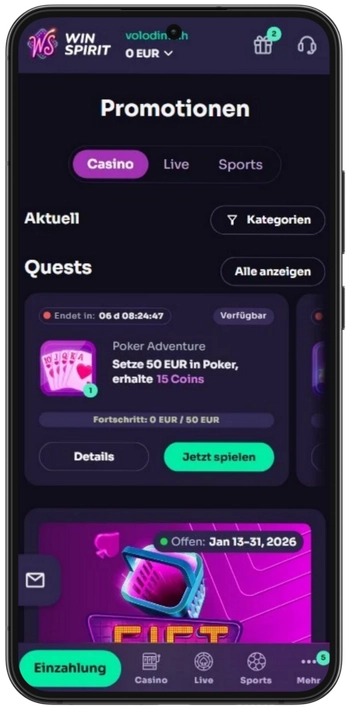 Winspirit Casino Bonus auswählen