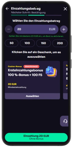 WinSpirit tätigt eine Einzahlung